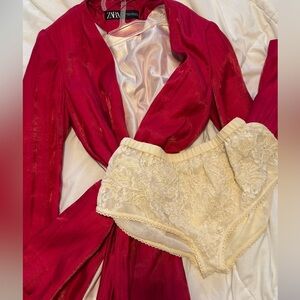 Zara wrap blazer style dress with Ivory crystal beaded premium Lace short